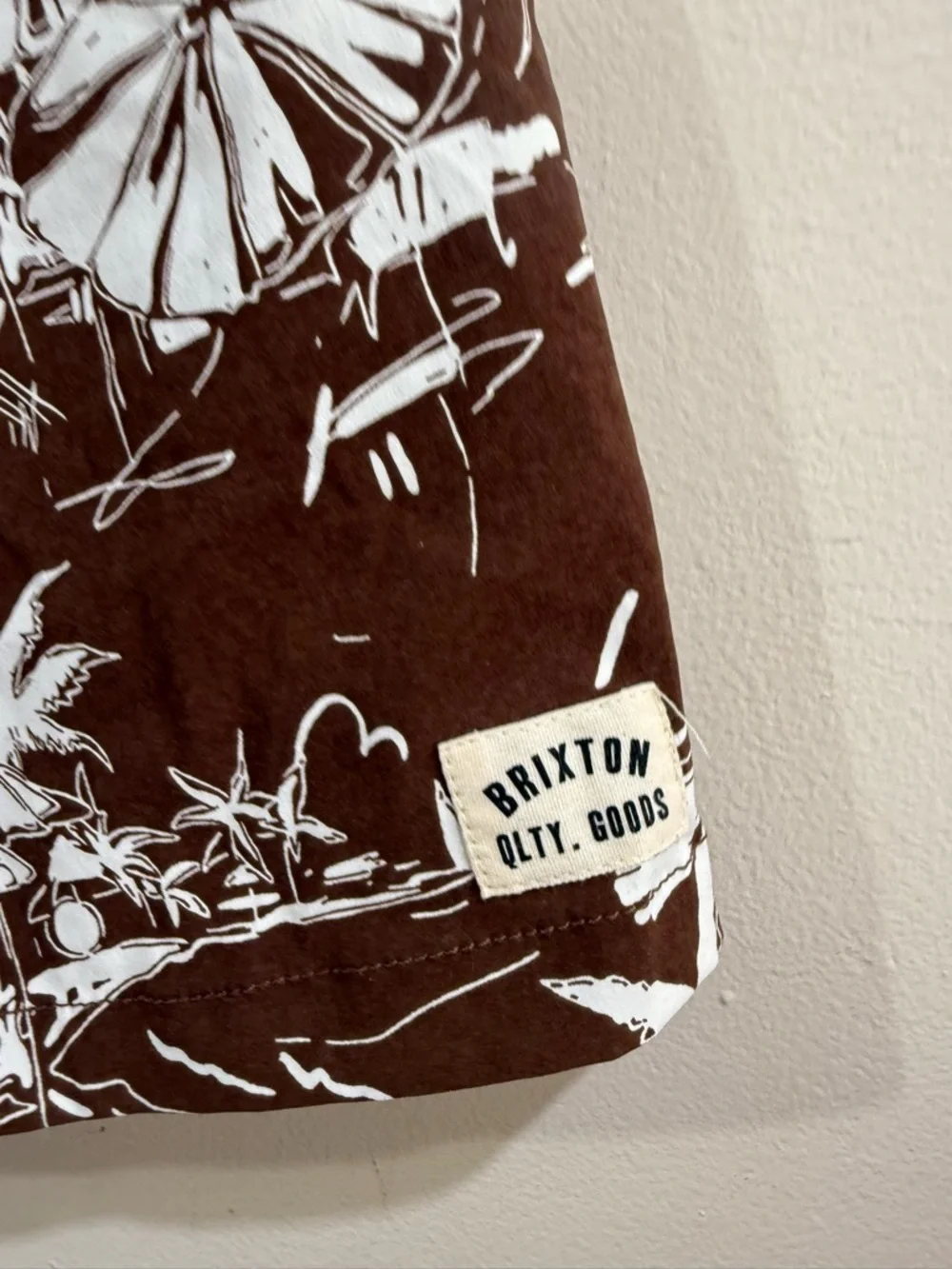 Brixton Brown and White Palm-Print Swim Trunks